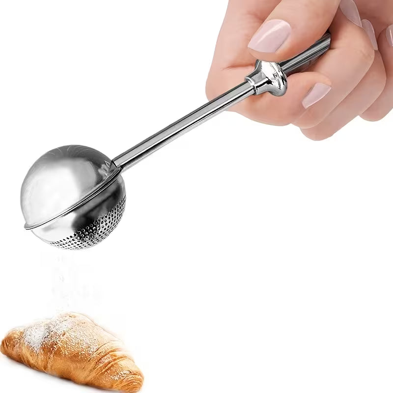 1pc Stainless Steel Baking Sieve, Loose Tea Leaf Steeper, Sugar Shaker Duster Sifter, One-Handed Kitchen Tool for Sugar, Flour, Spices & Herbs