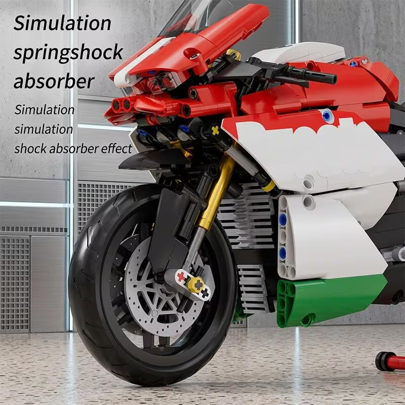 Red White Motorcycle Model Building Set It's a Delightful Home Desktop Decoration and Collectible.