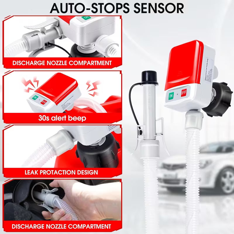 Automatic Fuel Transfer Pump, Battery PoweredAutomatic for gas Can Pump, 3.2 GPM 51In Hose & Tank Adapters With Auto Stop And Overfill Protection