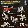 272pcs Metal Building Blocks, 6-in-1 Assembly DIY Engineering Educational STEAM Learning Toy for Ages 8+
