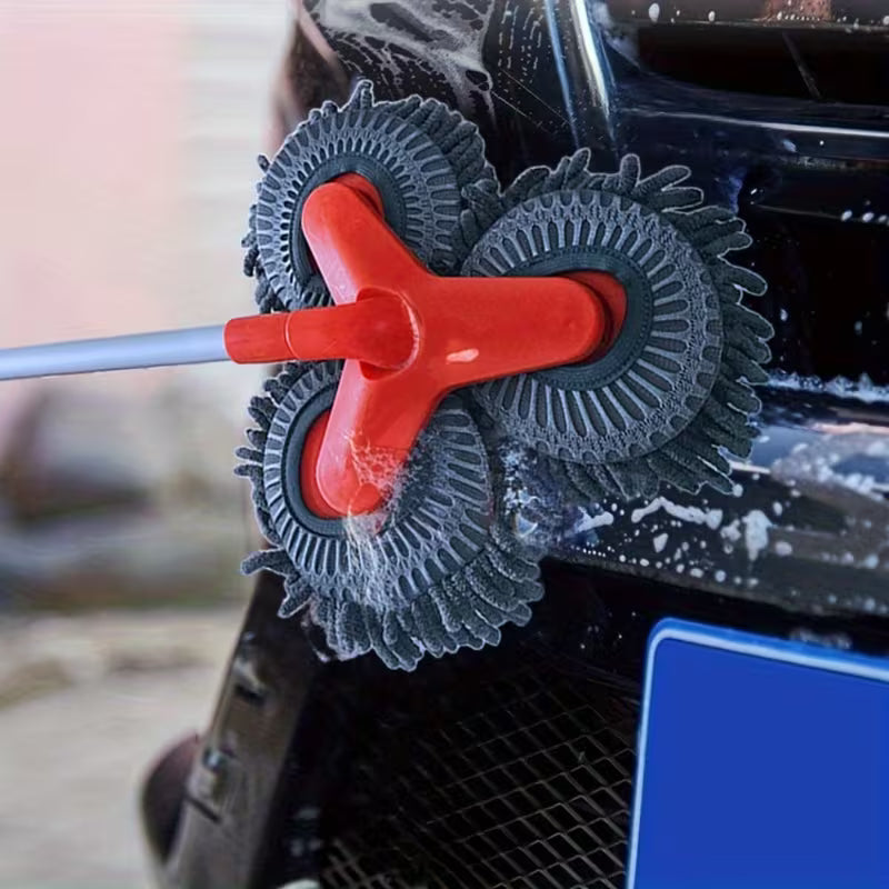 Newly Upgraded Microfiber Car Wash Brush Mop Kit with Long Handle, Chenille three Brush Head Mop, Duster Cleaning Supplies