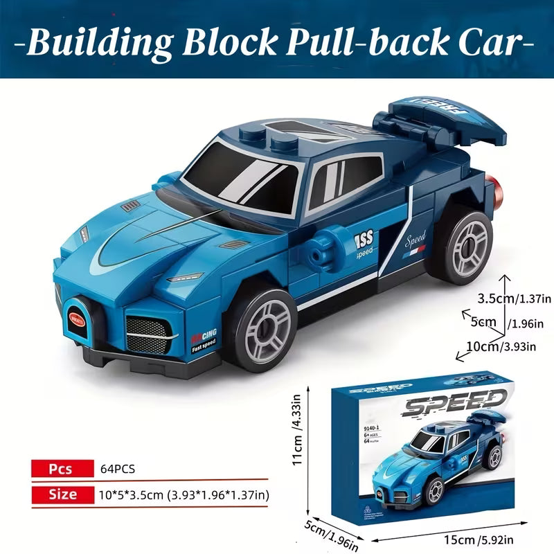 [Miniature Car Blocks] 6pcs Miniature Car Building Blocks, Small Particle Toy Speed Pull Back Car Model