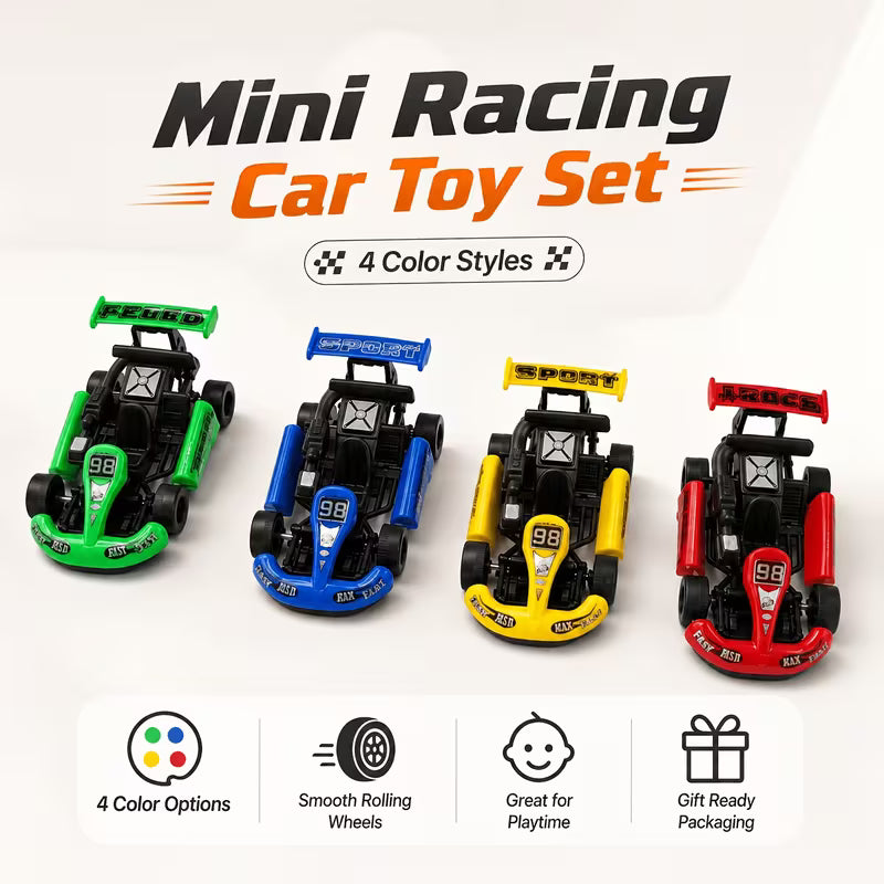10Pcs Mini Racing Cars, 4-Color Mixed Pull-Back Go-Kart Toy Set