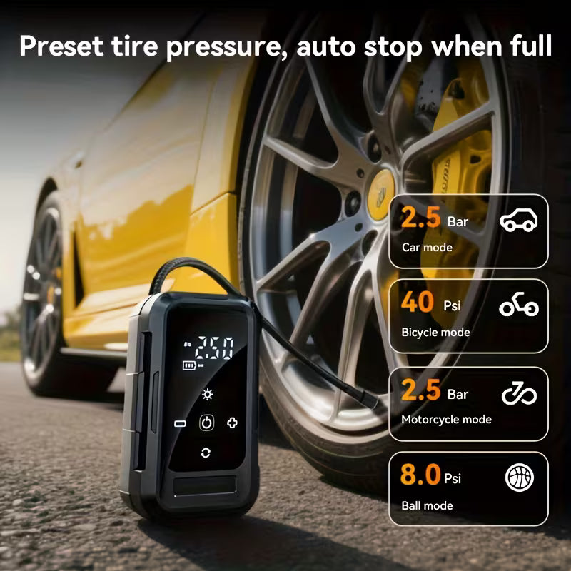 Portable Tire Inflator, USB-Rechargeable Air Pump with Digital Display Pressure Gauge, Smart Air Compressor with Auto-Shutoff - Suitable for Car Tires, Motorcycles