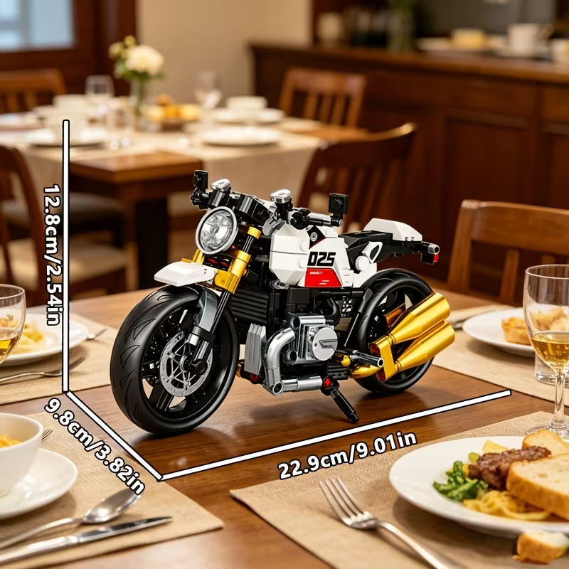 White Vintage Motorcycle Building Blocks, Birthday Gift for Boys, Motorcycle Assembly Model, Gift for Motorcycle Enthusiast Collectors, Children's Toy