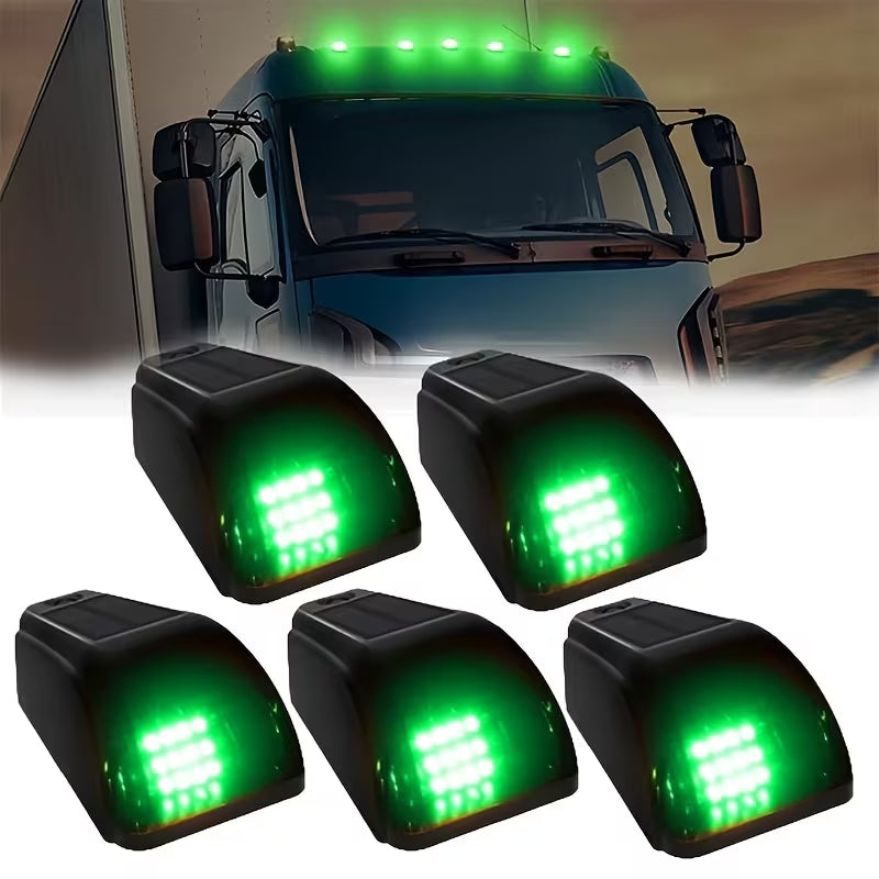 5pcs Solar Cab Lights For Trucks, Wireless No Drill Roof LED Marker Amber Lights, Waterproof