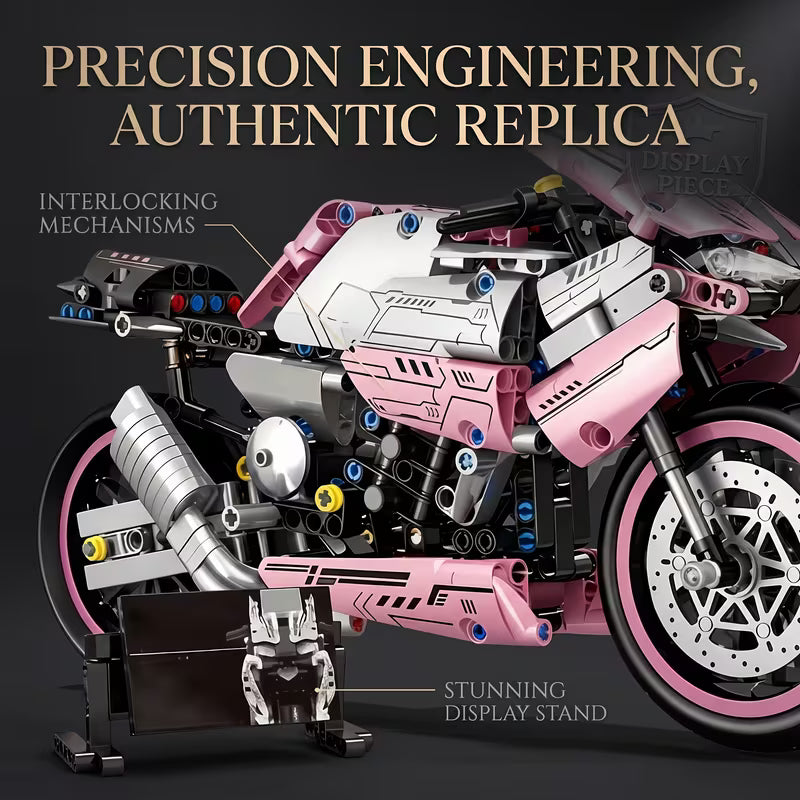 Pink Motorcycle Building Blocks, Sports Style Model Kit