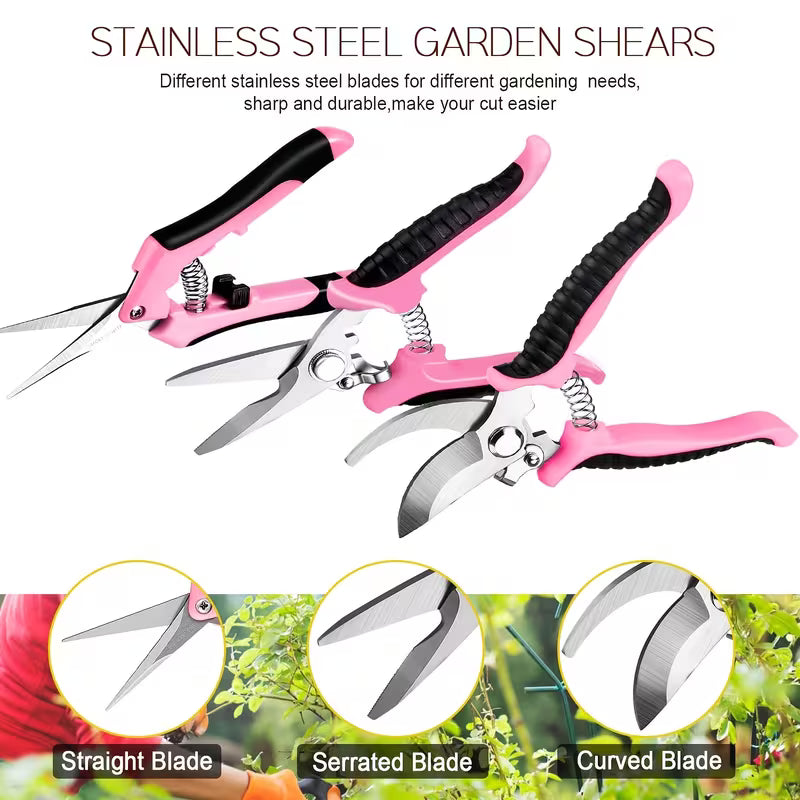 5pcs Pink Professional Pruning Scissors, Flower Cutting Gardening Shears, Stainless Steel Blades