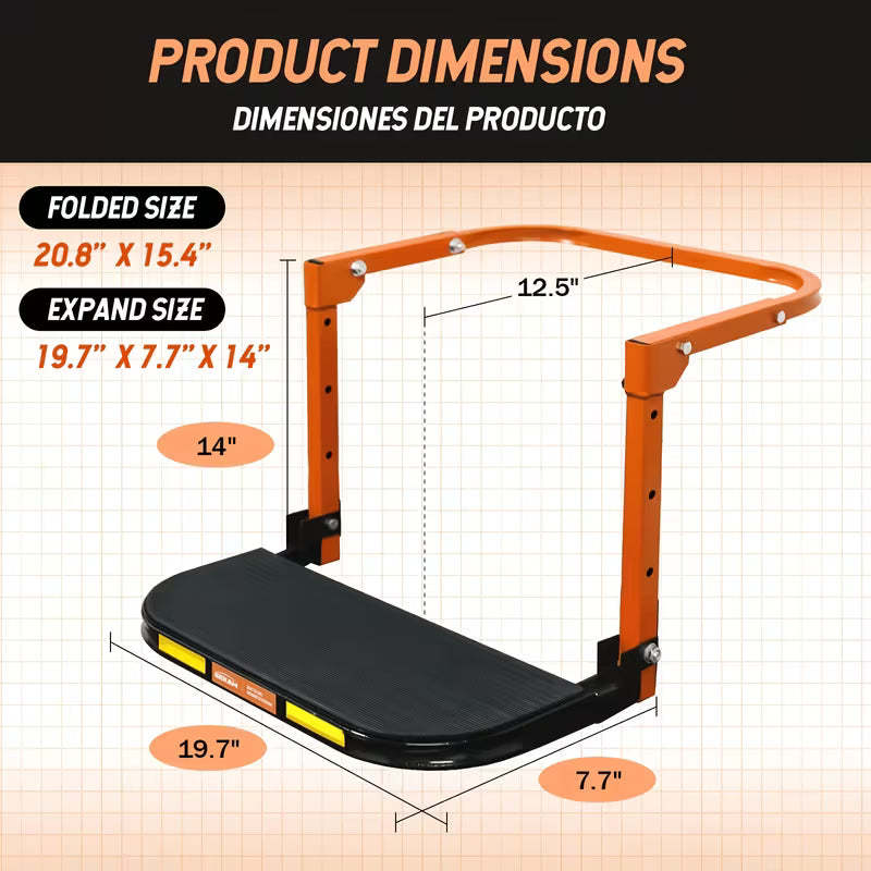 Heavy Duty Foldable Tire Step With Anti-Slip Texture, Adjustable Height, 300/650 LBS Load Capacity, Fits Tires Up To 13.5" & 15" Wide, Portable Roof Rack Climbing Step