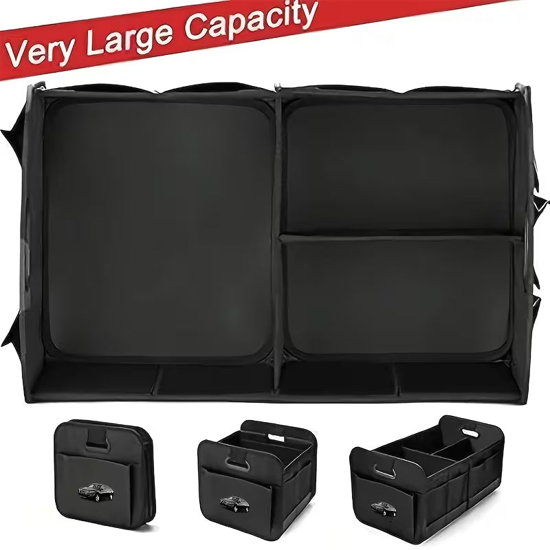 1pc Large Capacity Heavy Duty Oxford Trunk Organizer, Foldable Multi-Compartment Car Storage Box with Reinforced Handle