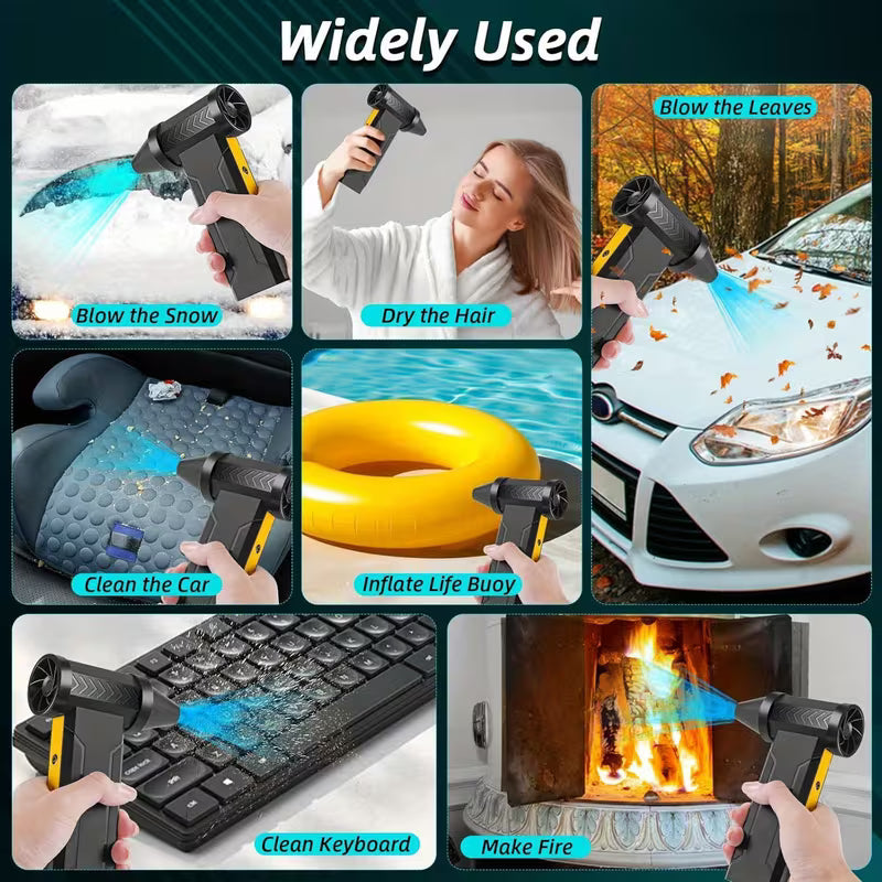 145000RPM Portable Turbine Powerful Fan, 3-Speed Cordless Air Blower, Rechargeable with 2*5000Mah Battery,