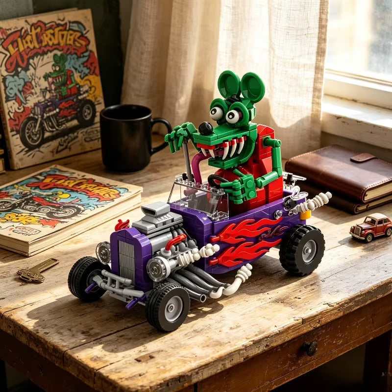 1005pcs retro flame car building blocks set back-to-school, birthday gift, christmas holiday present