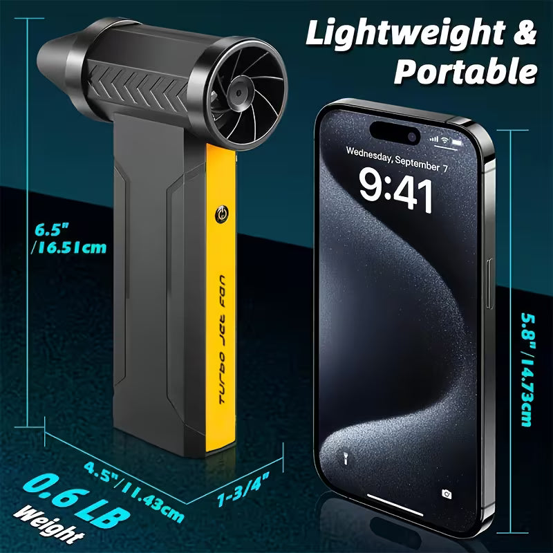 145000RPM Portable Turbine Powerful Fan, 3-Speed Cordless Air Blower, Rechargeable with 2*5000Mah Battery,