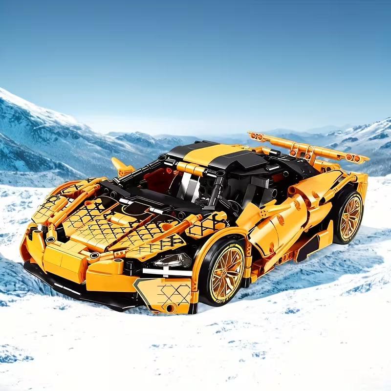 1128PCS Yellow Sports Car Building Blocks, ABS Display Model Surprise Gift for Christmas, Halloween, and Birthdays