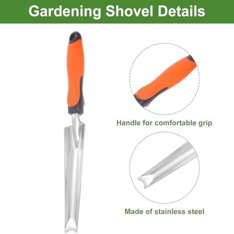 Garden Seed Planting Shovel, Long Handle Narrow Mouth Shovel, Stainless Steel Metal Tool for Planting, Weeding & Digging