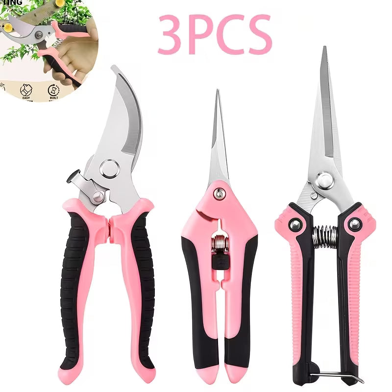 3pcs Garden Pruning Scissors, Stainless Steel Garden Scissors, Orchard & Fruit Picking Scissors