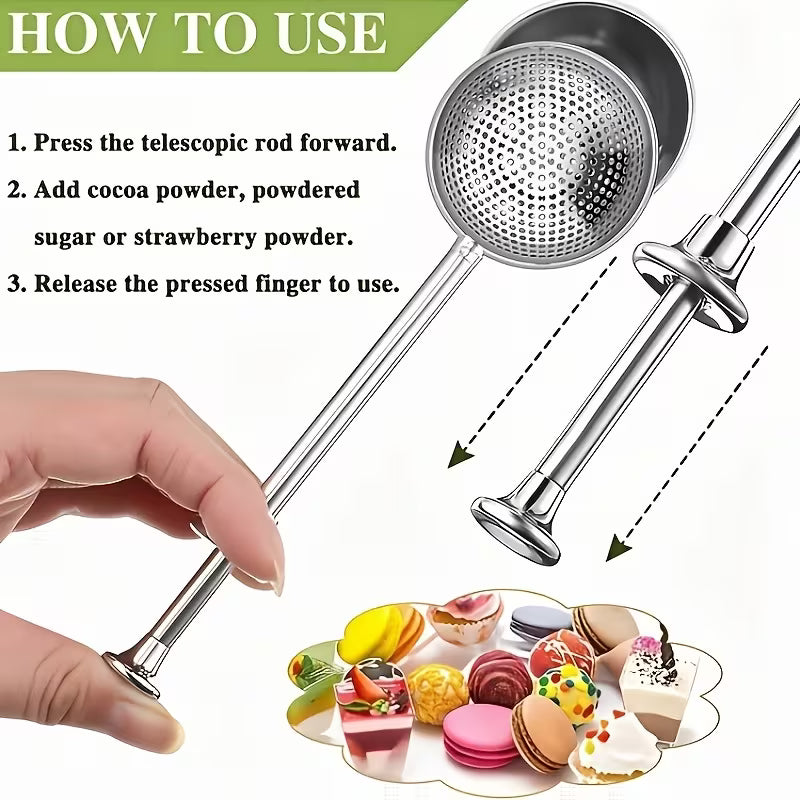 1pc Stainless Steel Baking Sieve, Loose Tea Leaf Steeper, Sugar Shaker Duster Sifter, One-Handed Kitchen Tool for Sugar, Flour, Spices & Herbs