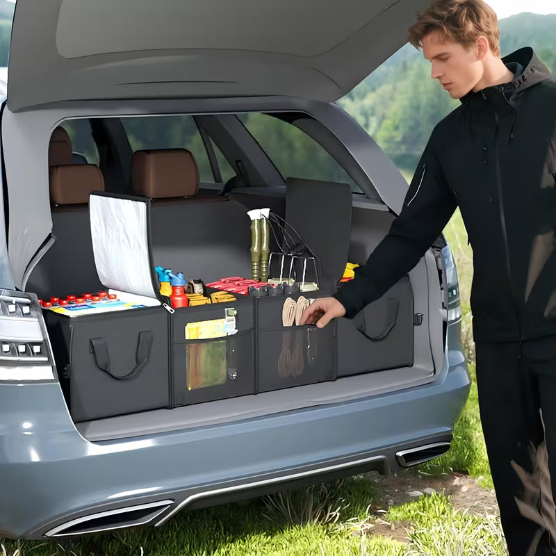 [Collapsible Car Organizer] Nsulated Car Trunk Organizer, Collapsible Car Storage Organizer With 2 Cooler Bag And Lid For SUV, Jeep