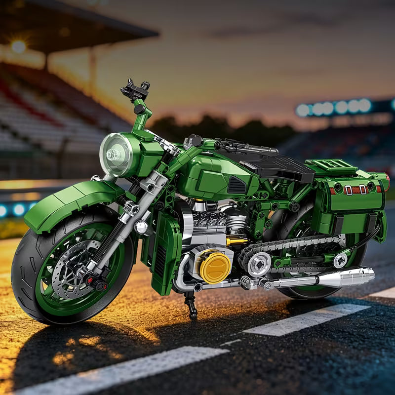 Retro Green Motorcycle Building Blocks