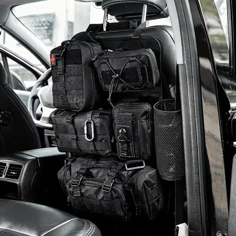 6pcs Car Seat Backrest Storage Bag, Upgraded Car Panel Organizer, Detachable MOLLE Hanging Bag,
