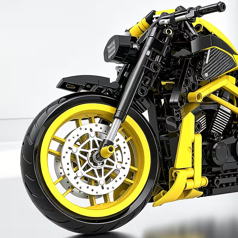 1033pcs Cool 1:8 Large Truck Black And Yellow Motorcycle Race Car Set, High Difficulty Assembly, Steering And Shock Absorption Simulation, Christmas