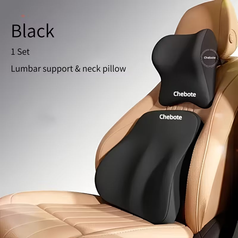 Memory Foam Car Seat Cushion Set: Lumbar Support Pillow & Neck Pillow, Breathable Ergonomic Comfort for Long Drive