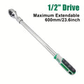 Extra Long 1/2-Inch Drive Extendable Ratchet Wrench, Socket Wrench, Quick Release 72-Tooth Reversible for Auto Car Motorcycle Repair Tools Mechanical Tool Maximum 600Mm