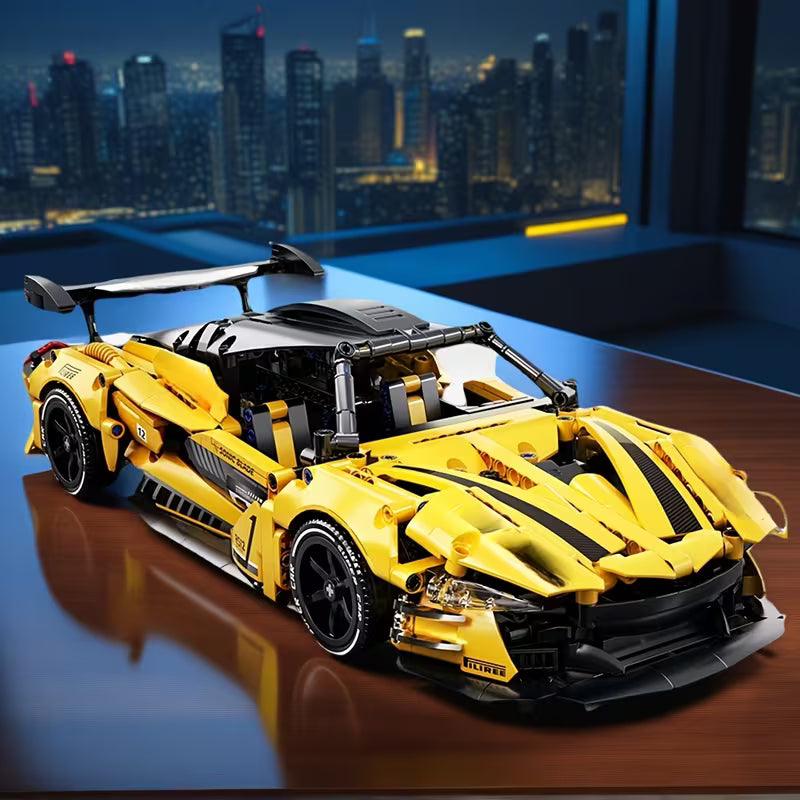 New 2026 ABS Plastic Building Blocks, Yellow Sports Car Interlocking Blocks, Desktop Bookshelf Ornament, Hands-On Assembly Toy, Holiday Gift