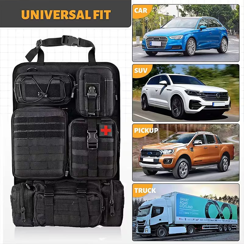 6pcs Car Seat Backrest Storage Bag, Upgraded Car Panel Organizer, Detachable MOLLE Hanging Bag,