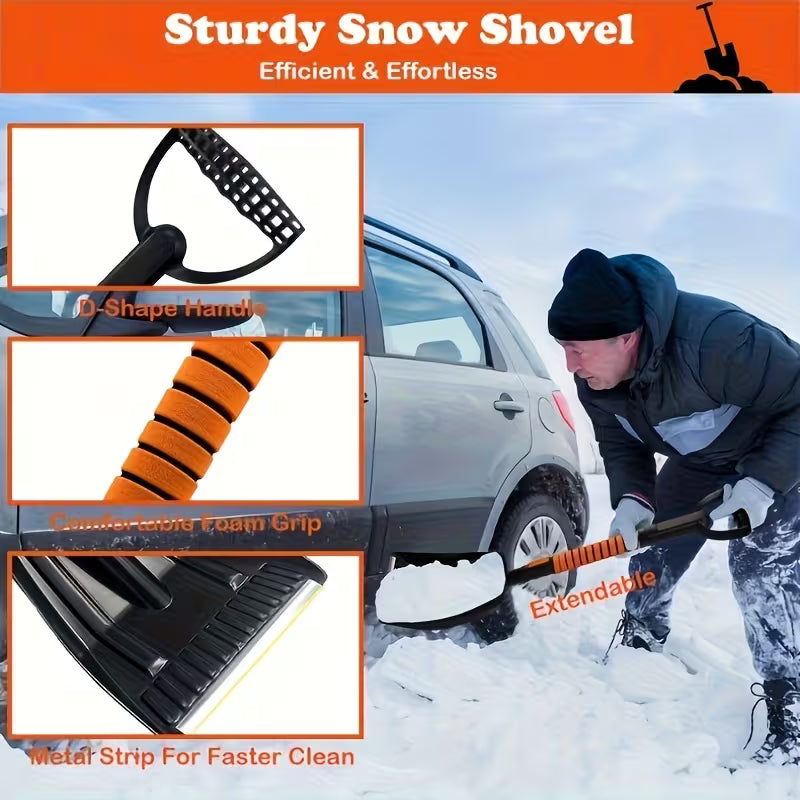 5-In-1 Aluminum Snow Shovel, Automotive Snow Shovel, Aluminum Alloy Retractable Snow Shovel & Ice Scraper