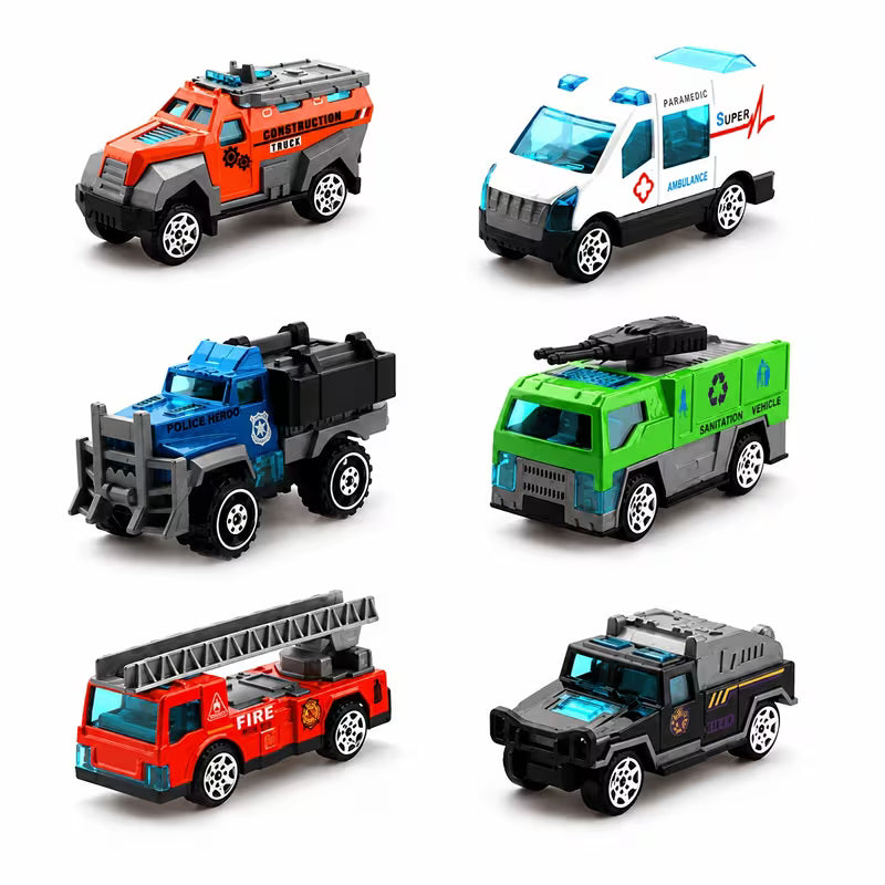 Mini Alloy Engineering and Rescue Vehicle Toy Set, Fire Truck, Ambulance and Off-Road Cars