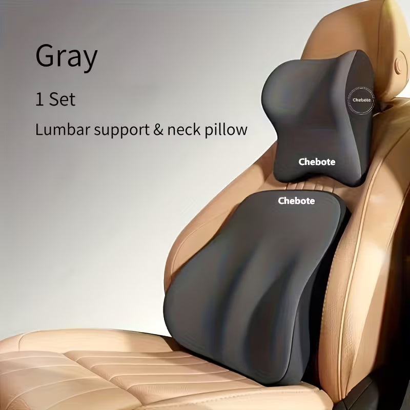 Memory Foam Car Seat Cushion Set: Lumbar Support Pillow & Neck Pillow, Breathable Ergonomic Comfort for Long Drive