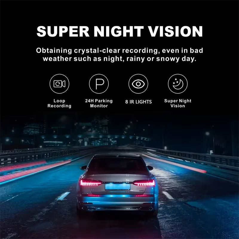 ZKCAMSPY 4-Channel Car Dash Cam, 1080P Front, 720P Left/480P Right/720P Rear, LED Display, 24/7 Parking Monitor