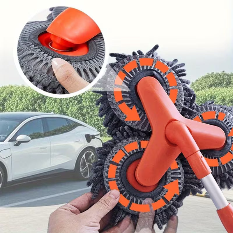 Newly Upgraded Microfiber Car Wash Brush Mop Kit with Long Handle, Chenille three Brush Head Mop, Duster Cleaning Supplies