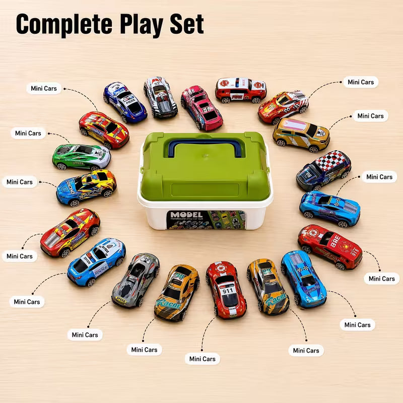 19Pcs Toy Car Party Favor Set, Multi-Item Car Toys with Storage Box
