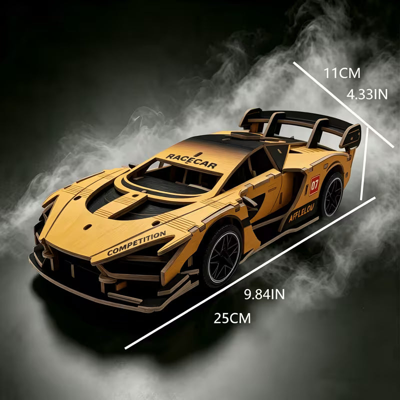 3D Wooden Racing Car Puzzle Kit, DIY Assembly Sports Car Vehicle Model, Hand Craft Wood Building Set, Desktop Display Decor for Hobby Collectors