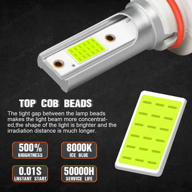 6pcs 8000K Ice Blue LED Headlight Bulbs, 9005 H11 H16/5202, High/Low Beam & Fog Lights
