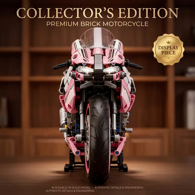 Pink Motorcycle Building Blocks, Sports Style Model Kit