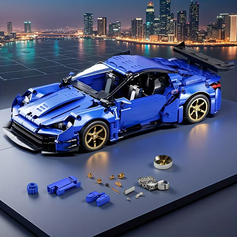 Christmas and New Year Gift: 1334pcs Car Building Block Toy Set, Cool Blue Futuristic Sports Car Model, Ideal Birthday and Holiday Gift for Family, Loved Ones, and Friends.