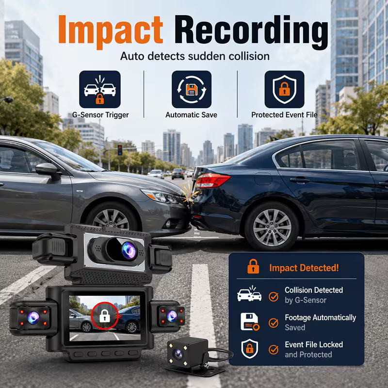 [1080P Night Vision] 4-Channel Car DVR Dash Cam, 1080P Front Recording With Rear