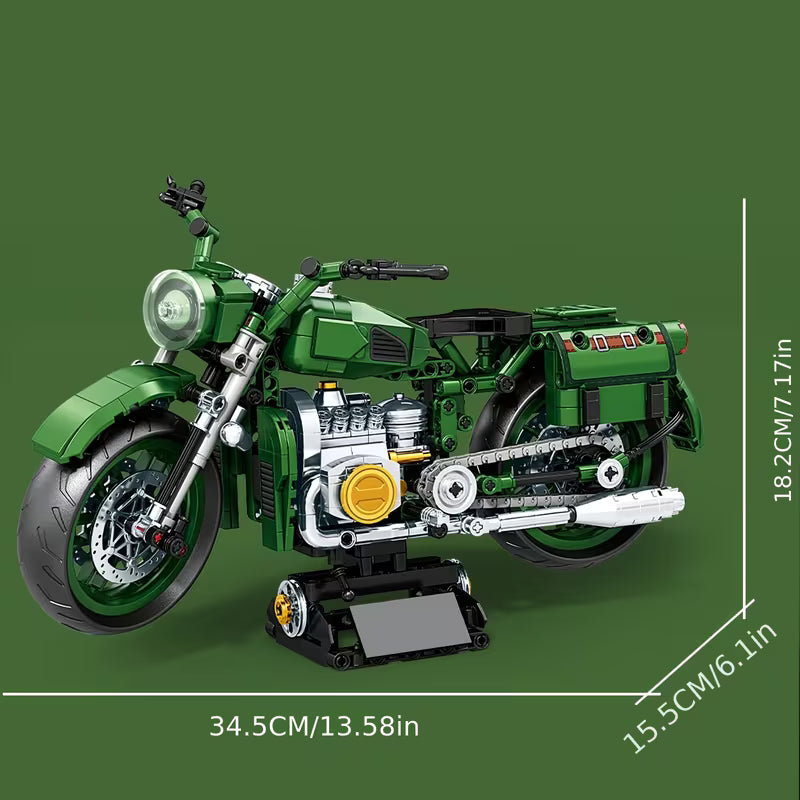 Retro Green Motorcycle Building Blocks