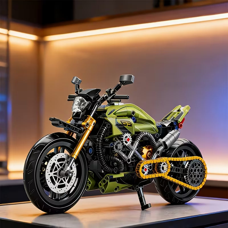 1:8 Large Scale Iron Knight Motorcycle Building Blocks