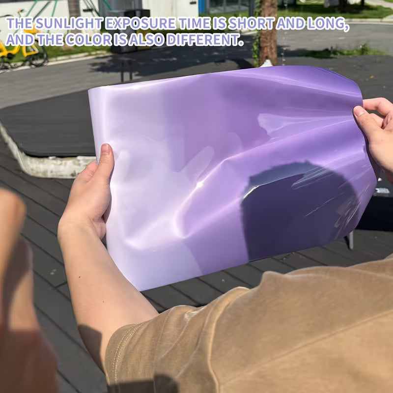UV-Responsive Photochromic Black TPU Car Headlight Tint Film - Scratch-Resistant Color-Changing (Purple/Black) Light Protective Cover to Improve Visibility for Street Sport Motorcycles