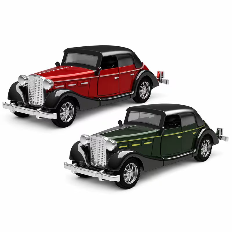 MQUDUO 2-Pack 1:36 Die-Cast Toy Cars, Red & Green Pull-Back Classic Car Models