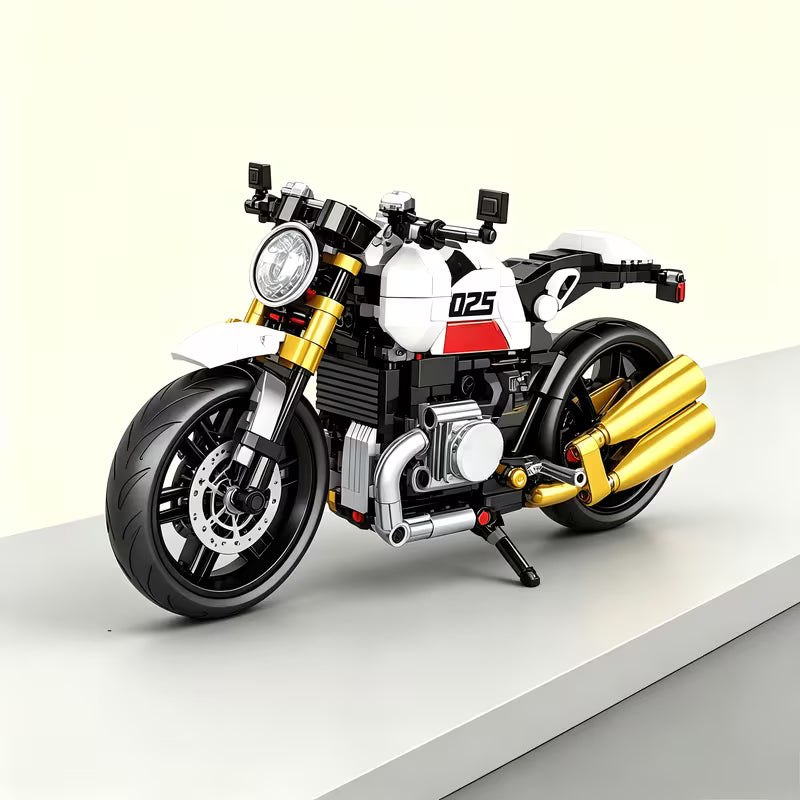 Retro Classic Motorcycle Building Blocks, Red Black White Model