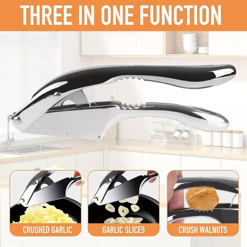 Multifunctional Stainless Steel Garlic Press, Easy to Crush, Slice & Mince Garlic, Walnut Opener