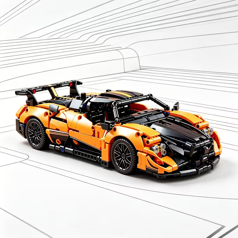 1 Model Building Compatible for STEM Toy - Orange & Black Convertible Supercar Set with Layered Detachable Body, Mechanical Building System Suitable for,, Collectors, Gifts