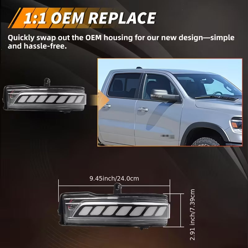 2pcs Smoked/Clear/Amber Lens Front Side Mirror Cap Lights Turn Signal Light Turn Warning Light Daytime Running Light DRL Light with Full Dynamic Sequential Blink Amber LED for 2019 2020