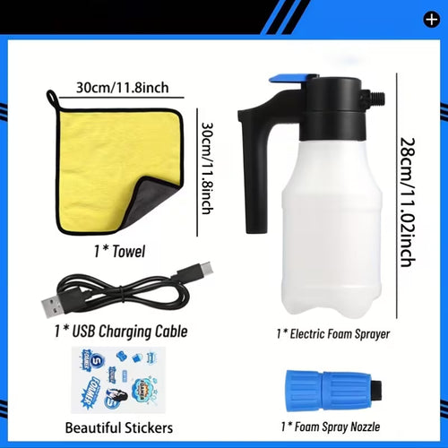 1.5-Liter Rechargeable Car Foam Sprayer, Electric Vehicle Foam Spray Bottle, Handheld Battery-Powered Foam Sprayer