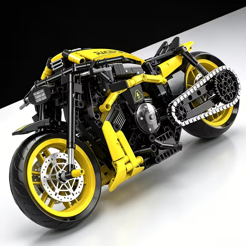 1033pcs Cool 1:8 Large Truck Black And Yellow Motorcycle Race Car Set, High Difficulty Assembly, Steering And Shock Absorption Simulation, Christmas